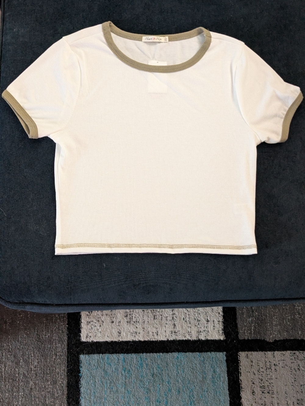 NWOT! Heart & Hips White & Olive Ringer Baby Tee Size L